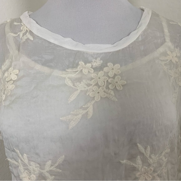 Boho Chic Ethereal Semi Sheer Embroidered Silk Blend Top Womens S Floral Italy - Picture 13 of 17
